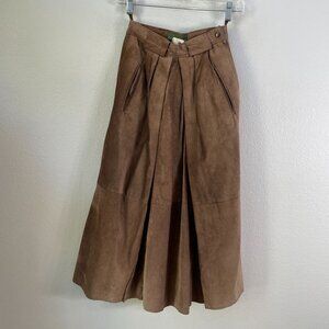 Vintage Outback Red Womens 2 Brown 100% Leather Pleated Midi Skirt Pockets